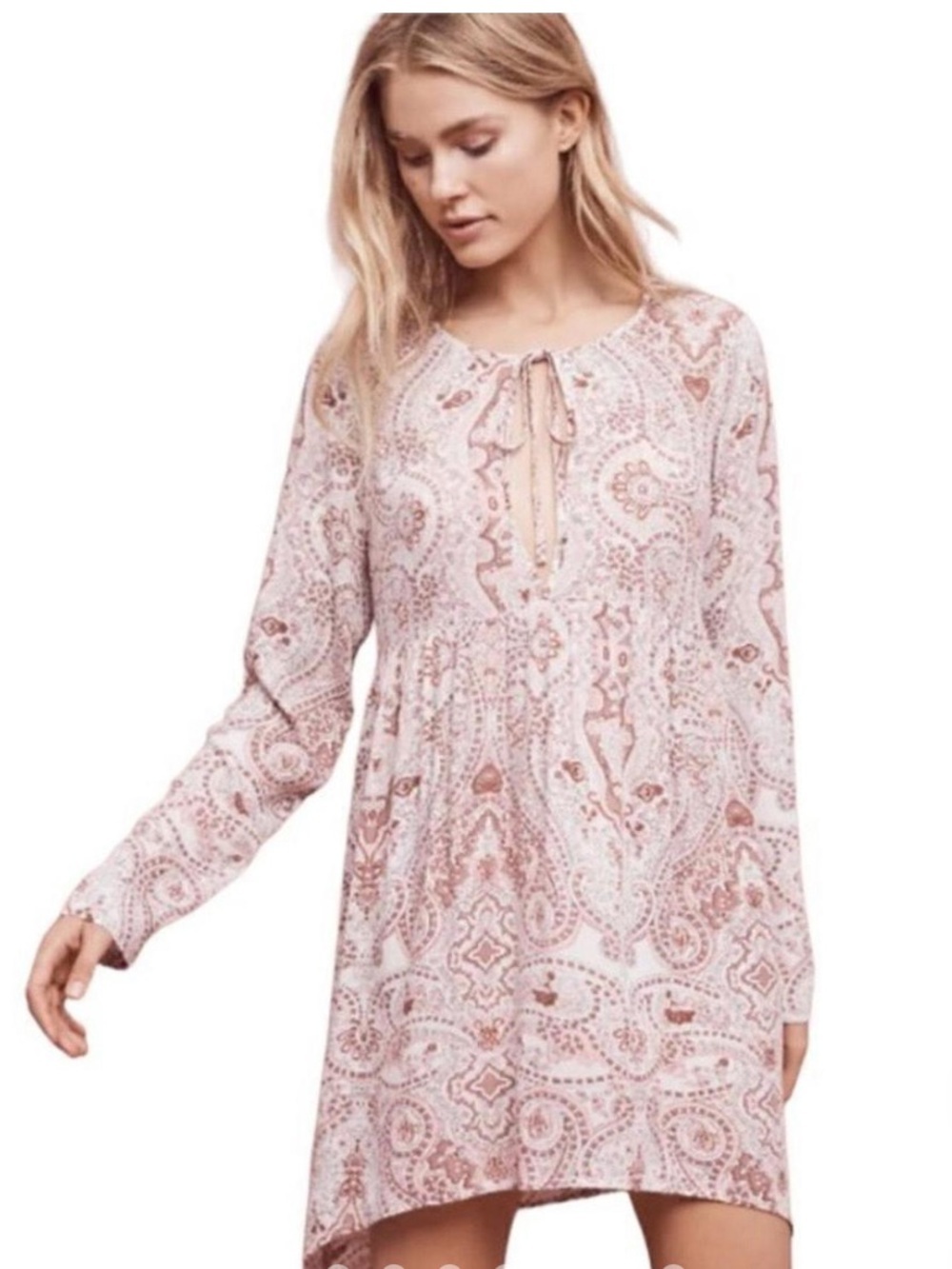 Anthropologie Pink Paisley Long-Sleeve Tunic